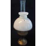 20th Century oil burner having opaline glass mushroom shade on a brass reservoir and base. (B.P.