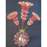 Victorian cranberry glass three fluted table centre epergne (B.P. 24% incl.