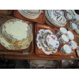 Two trays of Crown Staffordshire teaware on a lemon ground with fruit and foliage decoration,
