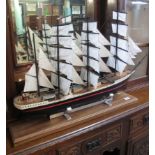 Modern study of The Merchant Prince London, four masted ship on a mahogany base. (B.P. 24% incl.