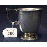 Silver Christening mug with etched monogram, Sheffield hallmarks, 4.8 Troy ozs approx. (B.P.