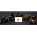 Box of five carved, hardwood netsukes to include: rat; elephant and monkey etc. (B.P. 24% incl.