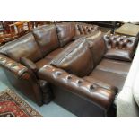 Good quality modern brown leather two piece suite with button back arms to include;