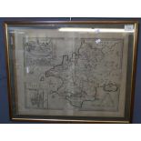 Christopher Saxton, coloured map of Pembrockshire, framed and glazed. (B.P. 24% incl.