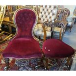 Victorian walnut button back show frame nursing chair,