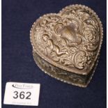 Art Nouveau design silver, heart shaped trinket box, overall with cherubs and foliage, 3.