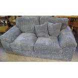 Modern blue corduroy large two seater sofa with two cushions and wooden feet. (B.P. 24% incl.