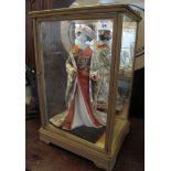 Modern Japanese study of a Geisha girl in Kimono in a fitted glass and beech display case. (B.P.