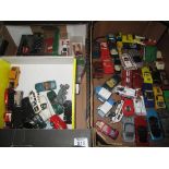 Two boxes of diecast vehicles, play worn, F1 92 collection Formula 1 cars in original boxes etc.