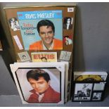 Collection of Elvis Presley ephemera to include; framed portraits, wall clock, facsimile notes,