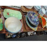 Two trays of china to include; a Maylin lustre floral pedestal bowl,