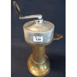 Vintage metal and brass claxon with treen handle, possibly from a car or ship. (B.P. 24% incl.