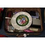 Suitcase of items to include: silver plated twin picture frame,