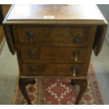 Early 20th Century walnut drop leaf bedside chest of three drawers on cabriole legs. (B.P.