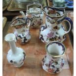 Tray of five Masons Mandalay ironstone items to include; two pouch shaped dresser jugs,