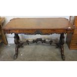 Victorian walnut heavily carved stretcher or centre table. (B.P. 24% incl.
