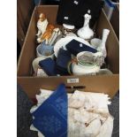 Box of assorted items to include; a small collection of table linen, mainly embroidered placemats,