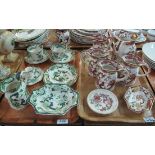 Tray of Masons 'Chartreuse' ironstone items; cups and saucers, pouch shaped dresser jug,