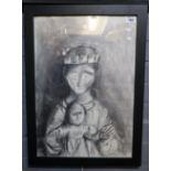 Kann Mear ? 20th Century, charcoal study, portrait of woman and child, possibly Madonna and child.