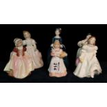 Six Royal Doulton bone china figurines to include; 'Lynsey' HN3043, 'Mother's Helper' HN3650,