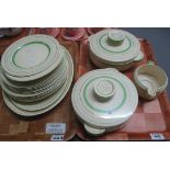 Two trays of Clarice Cliff Newport pottery 748856 Art Deco design lidded tureens, plates,