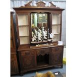 Edwardian carved oak two stage mirrored and cabinet back dog kennel dresser. (B.P. 24% incl.