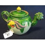 Japanese Banko Yaki style teapot with a chicken or phoenix spout painted in polychrome enamels,