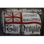 Large vintage enamelled sign 'The Popular Sunday paper, Saturday's News and Sports, The People'. (B.