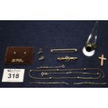 A collection of 9ct gold jewellery including; a pair of diamond earrings. Total weight 12.4g approx.