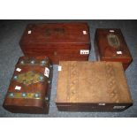 Four 19th Century work or jewellery boxes to include;