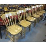 A set of six modern beech slat back kitchen chairs. (6) (B.P. 24% incl.