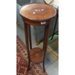 Edwardian mahogany inlaid two tier jardiniere stand on splay legs. (B.P. 24% incl.