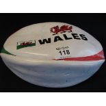 Modern rugby ball marked: Wales, with dragon,