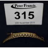 A Victorian crescent brooch set with seed pearls, 3.3g approx. (B.P. 24% incl.