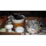 Two boxes of assorted items, mainly china to include; rose pattern Royal Doulton plates,