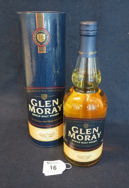 Glen Moray single Speyside malt Scotch whisky, 70cl, 40% volume, in original cylinder case, sealed.