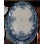 A Collection of six blue and white transfer printed oval meat dishes. (6) (B.P. 24% incl.