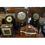 Collection of early 20th Century clocks to include; hat shaped mantel clock,