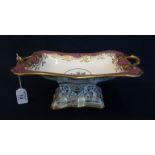 19th Century Swansea porcelain two handled rectangular shaped pedestal comport having gilded edging