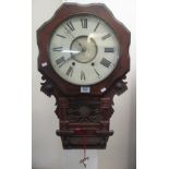 19th Century mahogany two train inlaid wall clock. With key and pendulum. (B.P. 24% incl.