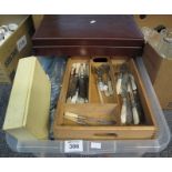 Box of assorted cutlery to include; a canteen of cutlery, various plated,