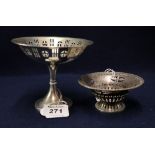 Silver pierced pedestal bon-bon dish with fleur-de-lis decoration and London hallmark.