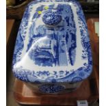 Large transfer printed blue and white Spode 'Italian' design lidded bread crock. (B.P. 24% incl.