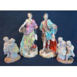 Pair of Meissen style figurines of a man and woman in classical robes,