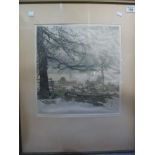 Three large furnishing prints, coloured etchings,