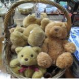 Wicker basket containing assorted teddy bears, to include Metro, Bear Necessitie, etc. (B.P.
