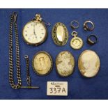 Gold plated open faced keyless pocket watch, small modern gilt fob watch, watch chain,