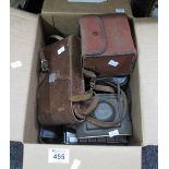 Box of vintage cameras, some in leather cases to include; Kodak 'Bantam' colorsnap camera,