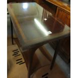 Edwardian mahogany inlaid, folding card table with under tier, missing its baize. (B.P. 24% incl.