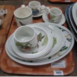 Tray of Portmeirion Pomona design items to include; coffee cups and saucers, oval dishes etc. (B.P.